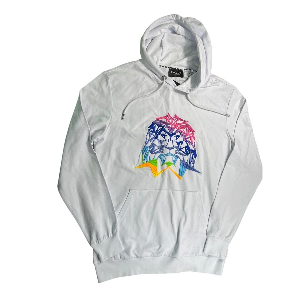NWT Maceoo White Geometric Lion Embroidered Hoodie Size 2/S